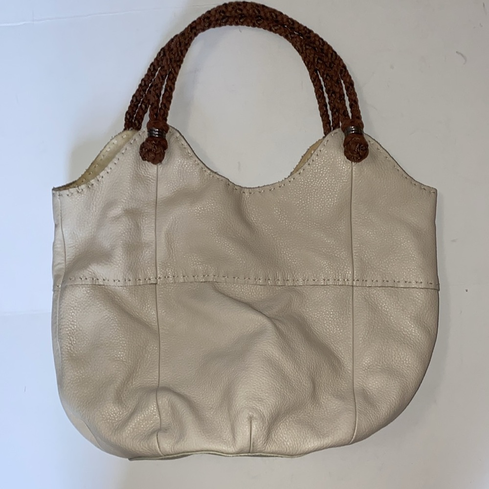 THE SAK Cream Pebbled Leather Hobo Shoulder Bag with Braided Straps